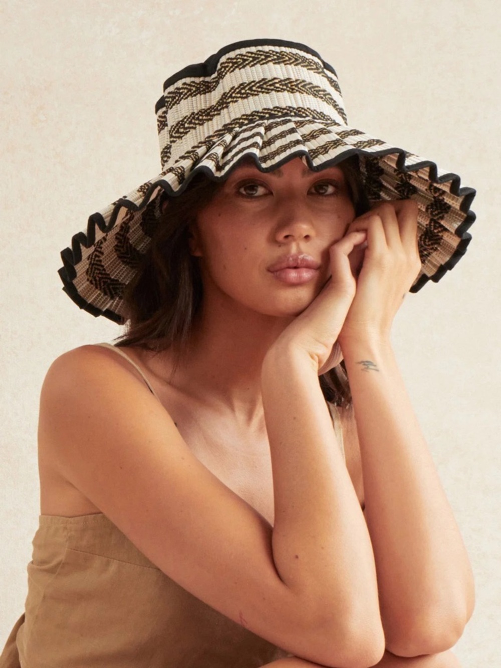 Lorna Murray Striped Ruffle Brim Sun Capri Hat
